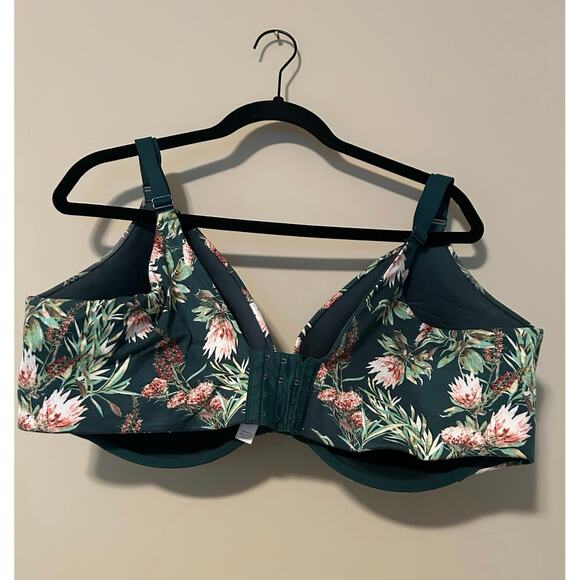 Cacique lightly lined full coverage beautiful deep green floral bra, size 44F - Picture 2 of 7